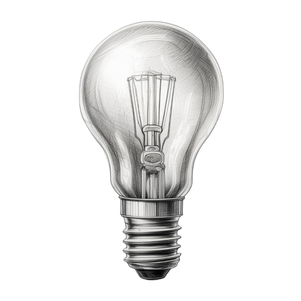 realistic pencil sketch of an LED light bulb