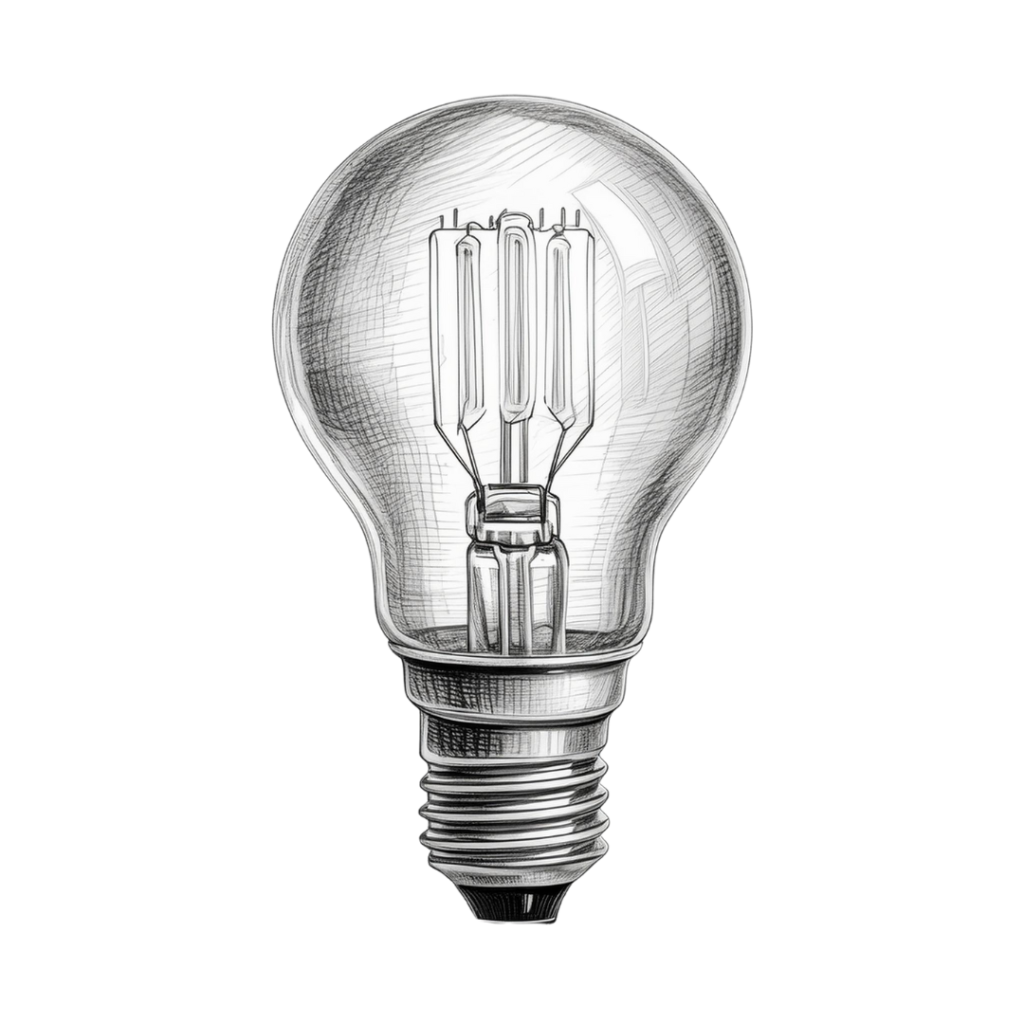 realistic pencil sketch of an LED light bulb