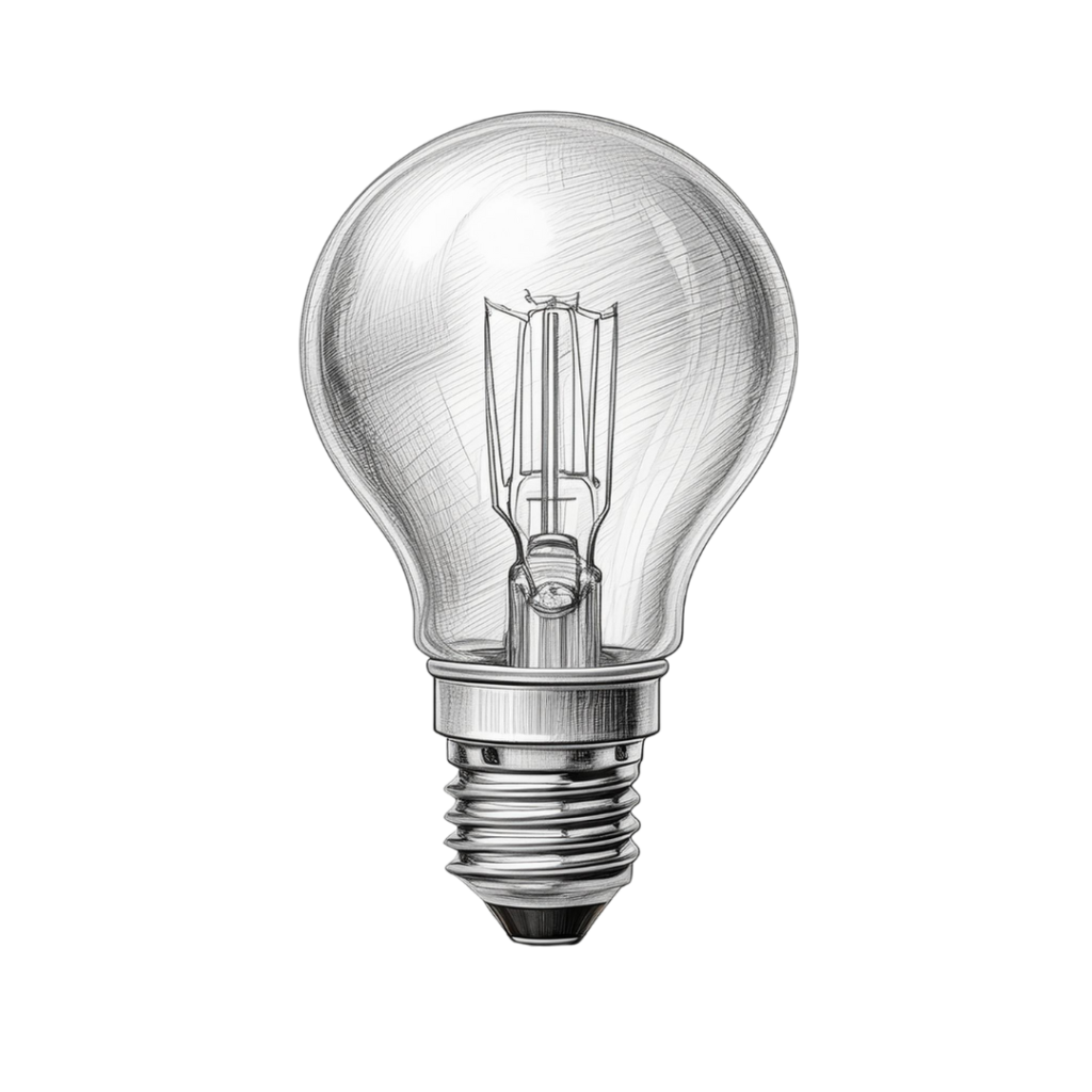 realistic pencil sketch of an LED light bulb